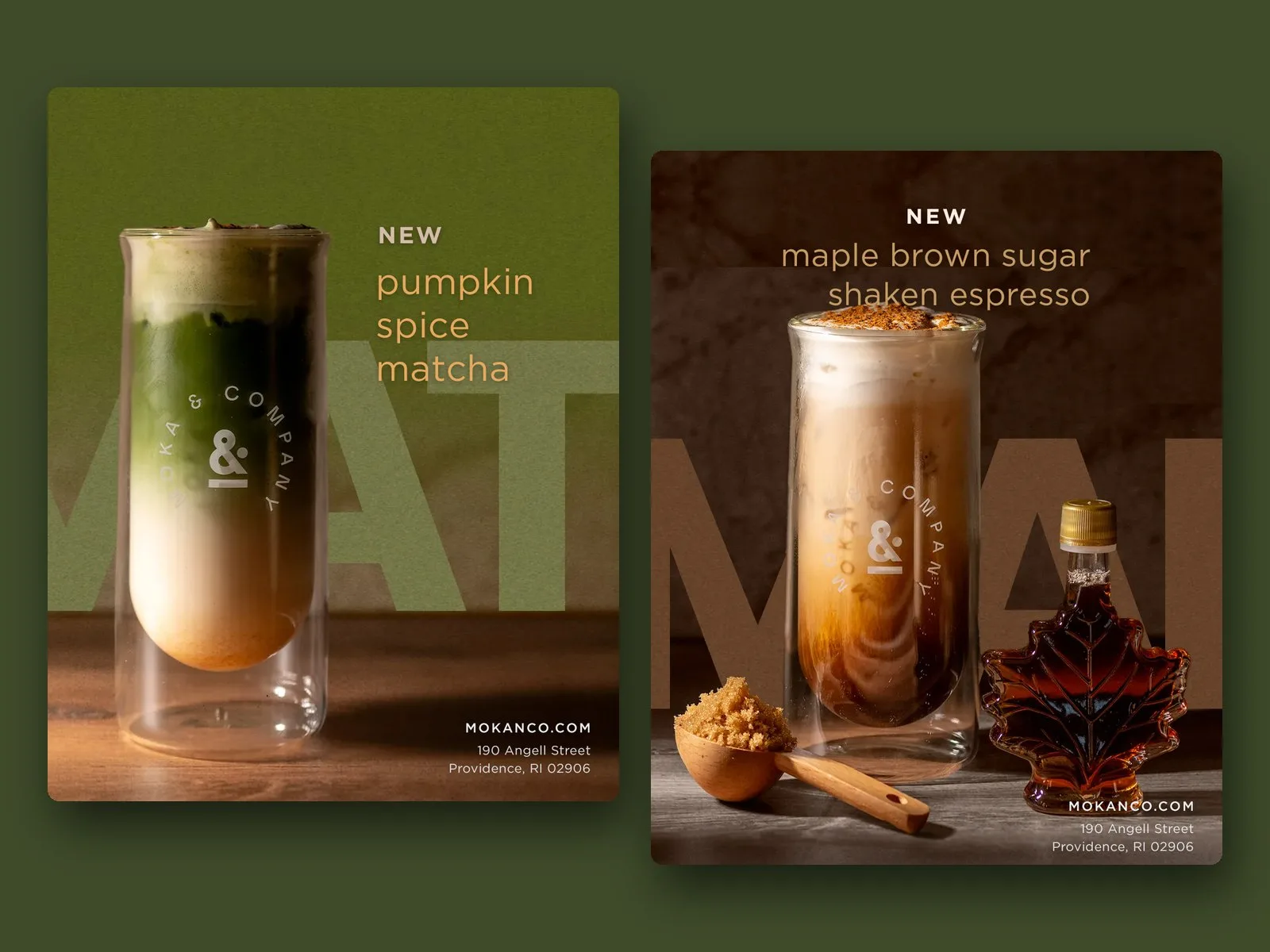 Two social posts made for Moka & Co announcing seasonal drinks